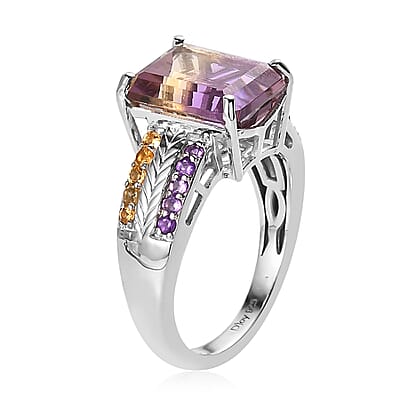 AAA Anahi Ametrine and Multi Gemstone Ring (Size 6.0) and Pendant Necklace 20 Inches in Vermeil Yellow Gold and Platinum Over Sterling Silver 10.00 ctw