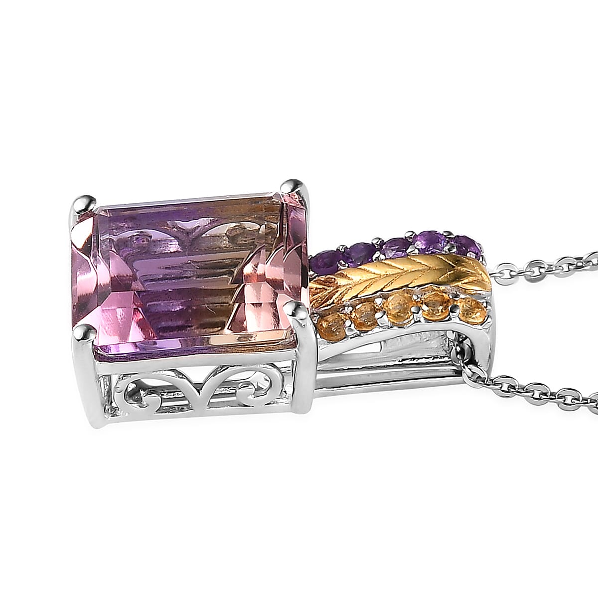 AAA Anahi Ametrine and Multi Gemstone Ring (Size 6.0) and Pendant Necklace 20 Inches in Vermeil Yellow Gold and Platinum Over Sterling Silver 10.00 ctw