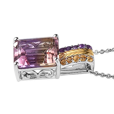 AAA Anahi Ametrine and Multi Gemstone Ring (Size 6.0) and Pendant Necklace 20 Inches in Vermeil Yellow Gold and Platinum Over Sterling Silver 10.00 ctw