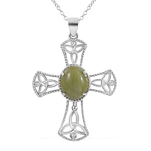 Connemara Marble Cross Pendant Necklace 18 Inches in Platinum Over Sterling Silver 6.50 ctw