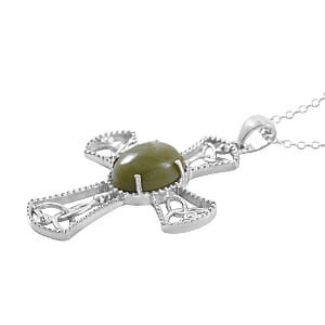 Connemara Marble Cross Pendant Necklace 18 Inches in Platinum Over Sterling Silver 6.50 ctw