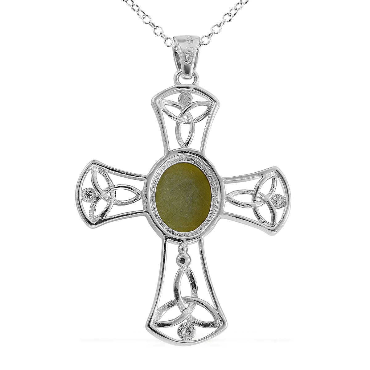 Connemara Marble Cross Pendant Necklace 18 Inches in Platinum Over Sterling Silver 6.50 ctw image number 3