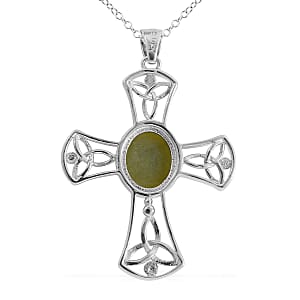 Connemara Marble Cross Pendant Necklace 18 Inches in Platinum Over Sterling Silver 6.50 ctw