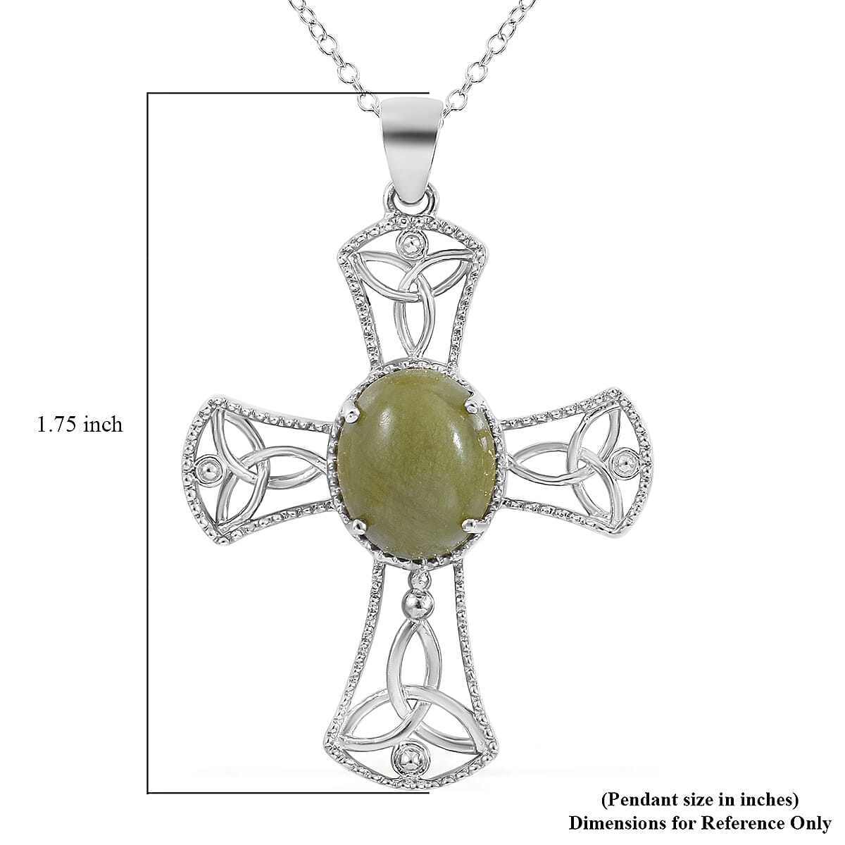 Connemara Marble Cross Pendant Necklace 18 Inches in Platinum Over Sterling Silver 6.50 ctw