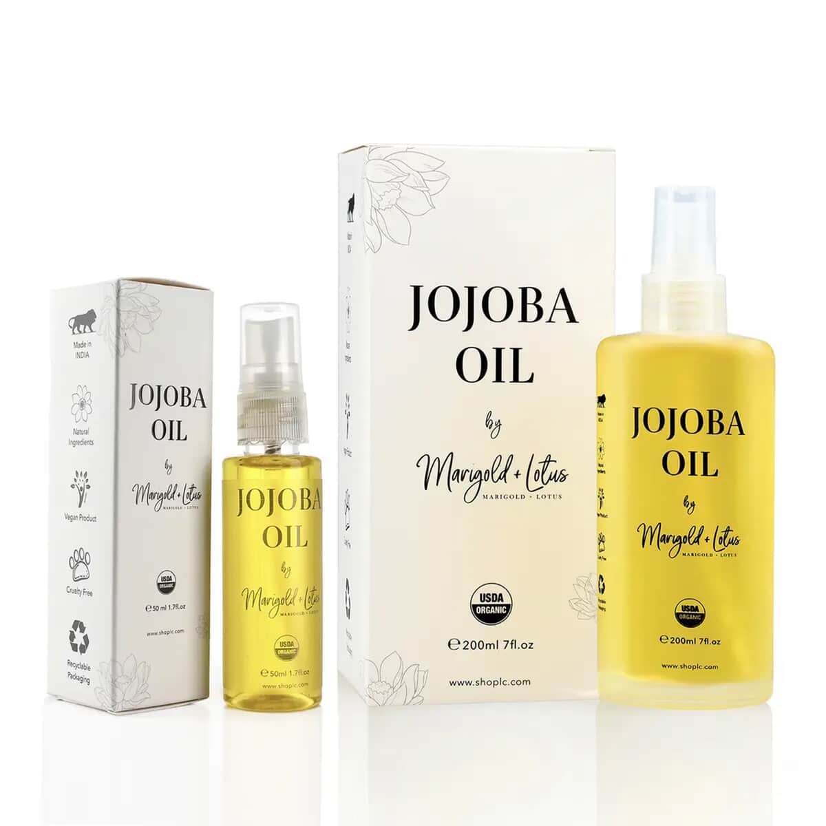Marigold & Lotus Cold Pressed Natural Jojoba Oil 7 oz with Free Travel Size Cold Pressed Jojoba Oil, Unrefined Organic Jojoba Oil, Jojoba Oil for Hair and Skin image number 0