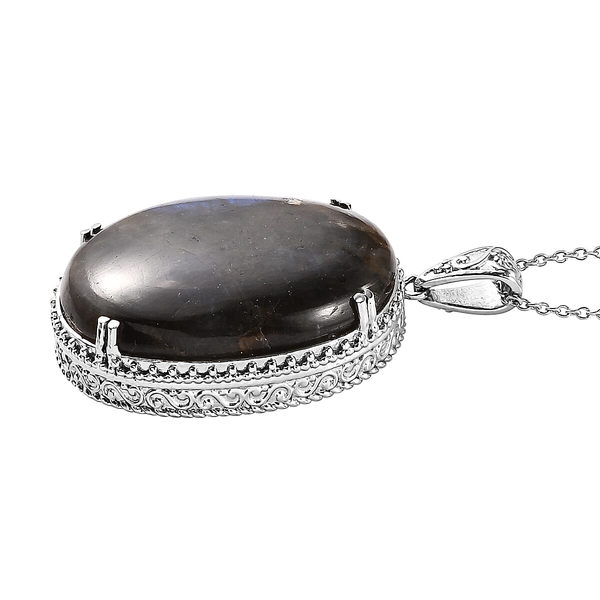 Malagasy Labradorite Solitaire Pendant Necklace 20 Inches in Stainless Steel 83.50 ctw image number 3