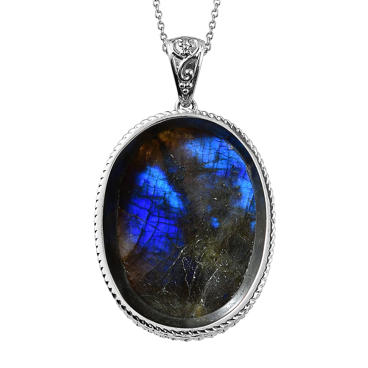 Malagasy Labradorite Solitaire Pendant Necklace 20 Inches in Stainless Steel 83.50 ctw image number 5