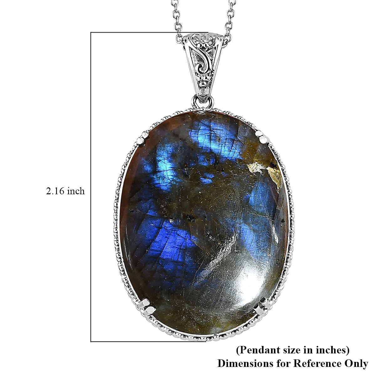 Malagasy Labradorite Solitaire Pendant Necklace 20 Inches in Stainless Steel 83.50 ctw image number 6