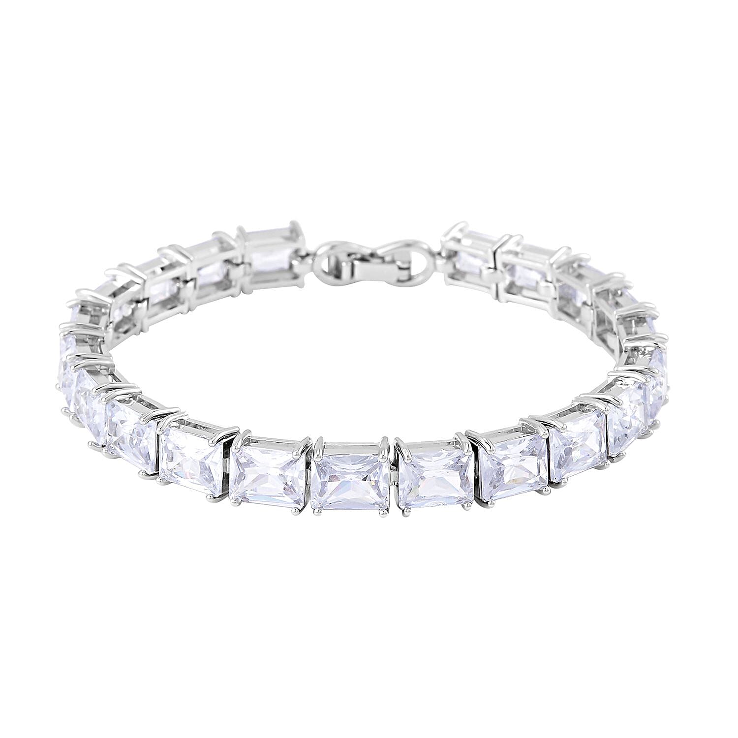 Austrian Crystal Tennis Bracelet (6.50In), Stud Earrings and Pendant Necklace 20 Inches in Silvertone