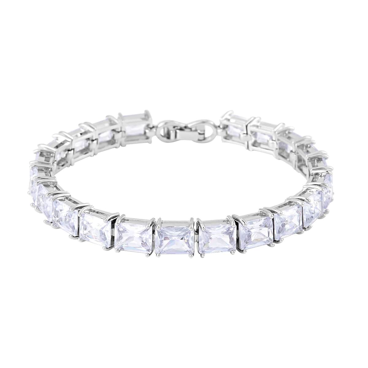 Austrian Crystal Tennis Bracelet (6.50In), Stud Earrings and Pendant Necklace 20 Inches in Silvertone image number 1