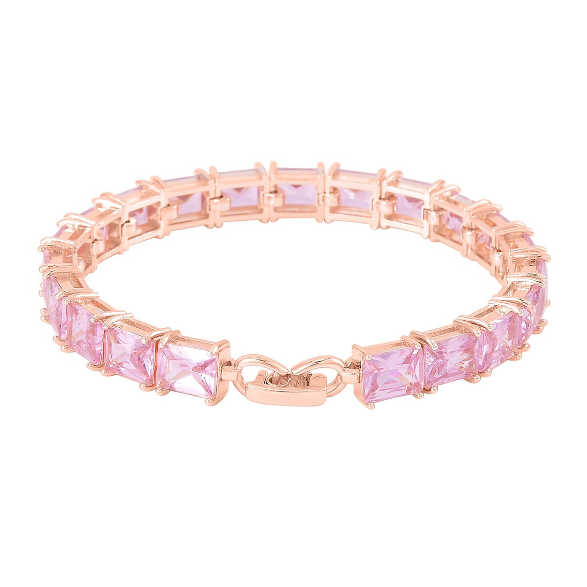 Pink Austrian Crystal Tennis Bracelet (7.25In), Stud Earrings and Pendant Necklace 20 Inches in Rosetone image number 3
