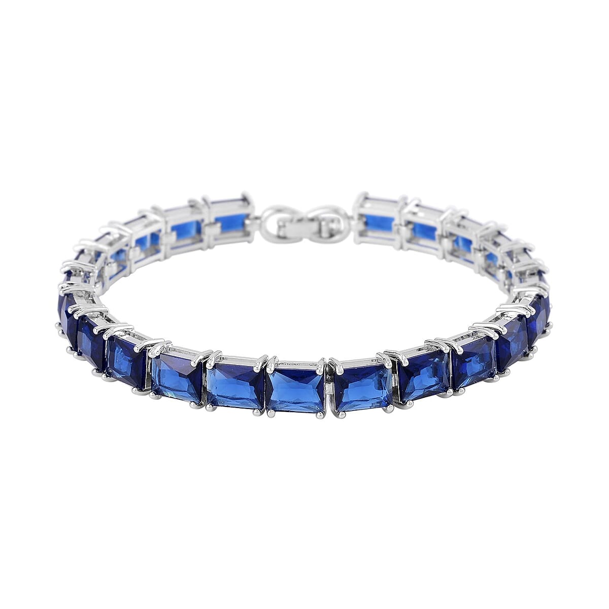 Blue Austrian Crystal Tennis Bracelet (7.25In), Stud Earrings and Pendant Necklace 20 Inches in Silvertone image number 2