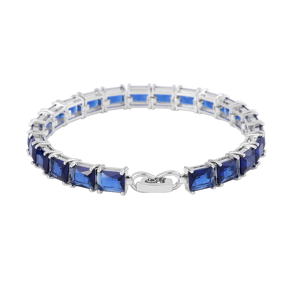 Blue Austrian Crystal Tennis Bracelet (8.0In), Stud Earrings and Pendant Necklace 20 Inches in Silvertone image number 3