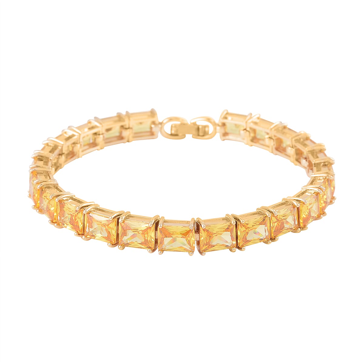 Yellow Austrian Crystal Tennis Bracelet (6.50In), Stud Earrings and Pendant Necklace 20 Inches in Goldtone image number 2