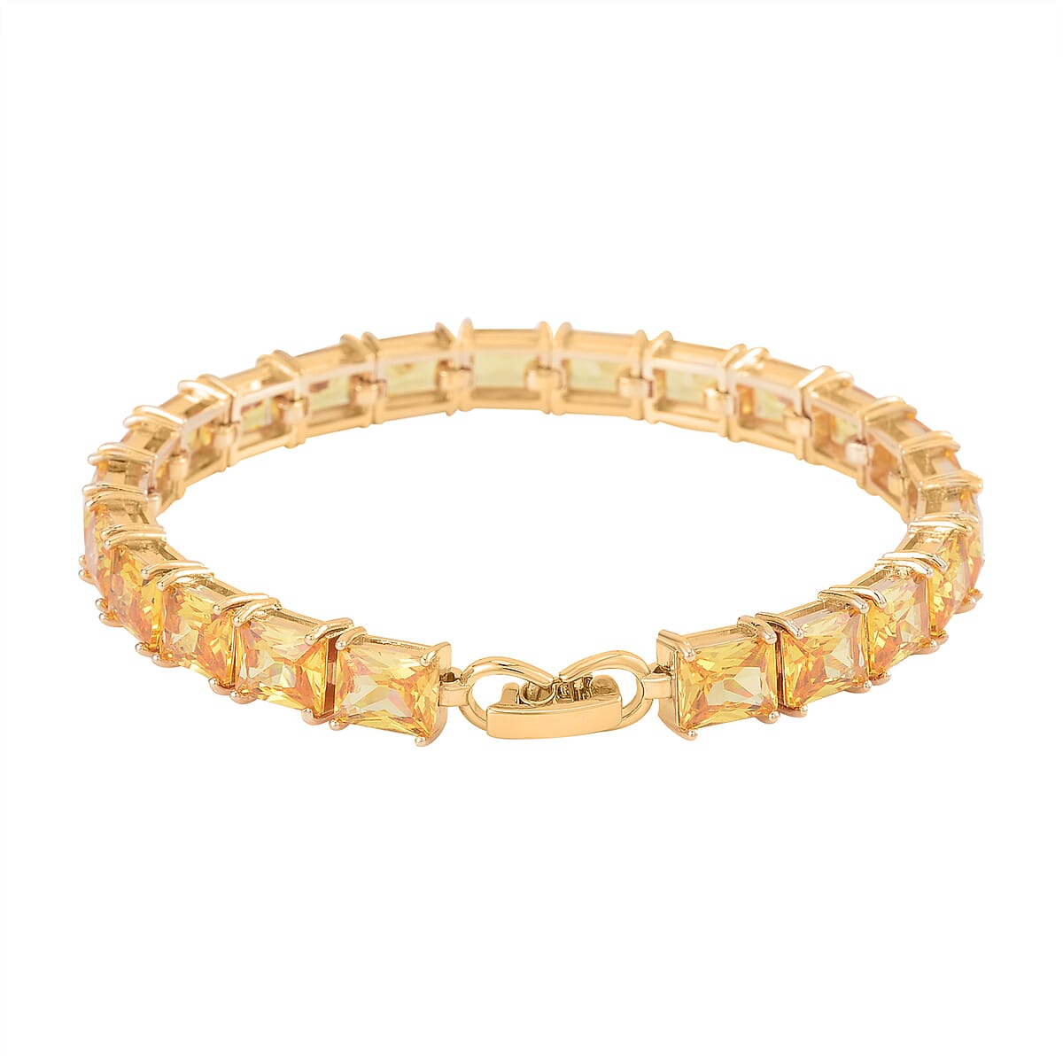 Yellow Austrian Crystal Tennis Bracelet (6.50In), Stud Earrings and Pendant Necklace 20 Inches in Goldtone image number 3