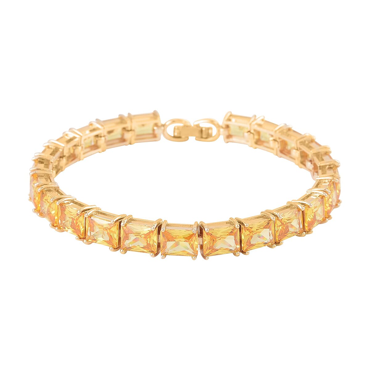 Yellow Austrian Crystal Tennis Bracelet (8.0In), Stud Earrings and Pendant Necklace 20 Inches in Goldtone image number 2