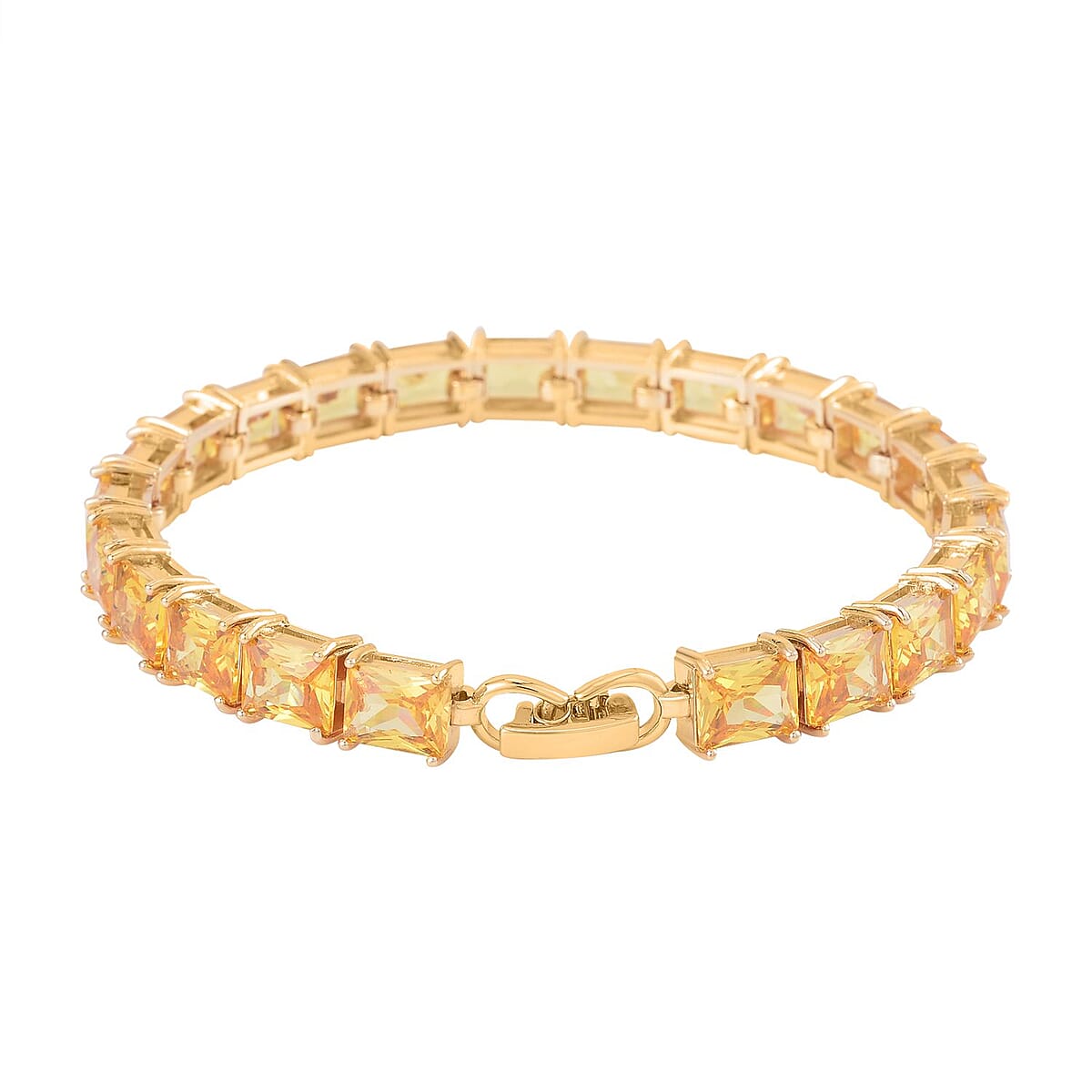 Yellow Austrian Crystal Tennis Bracelet (8.0In), Stud Earrings and Pendant Necklace 20 Inches in Goldtone image number 3