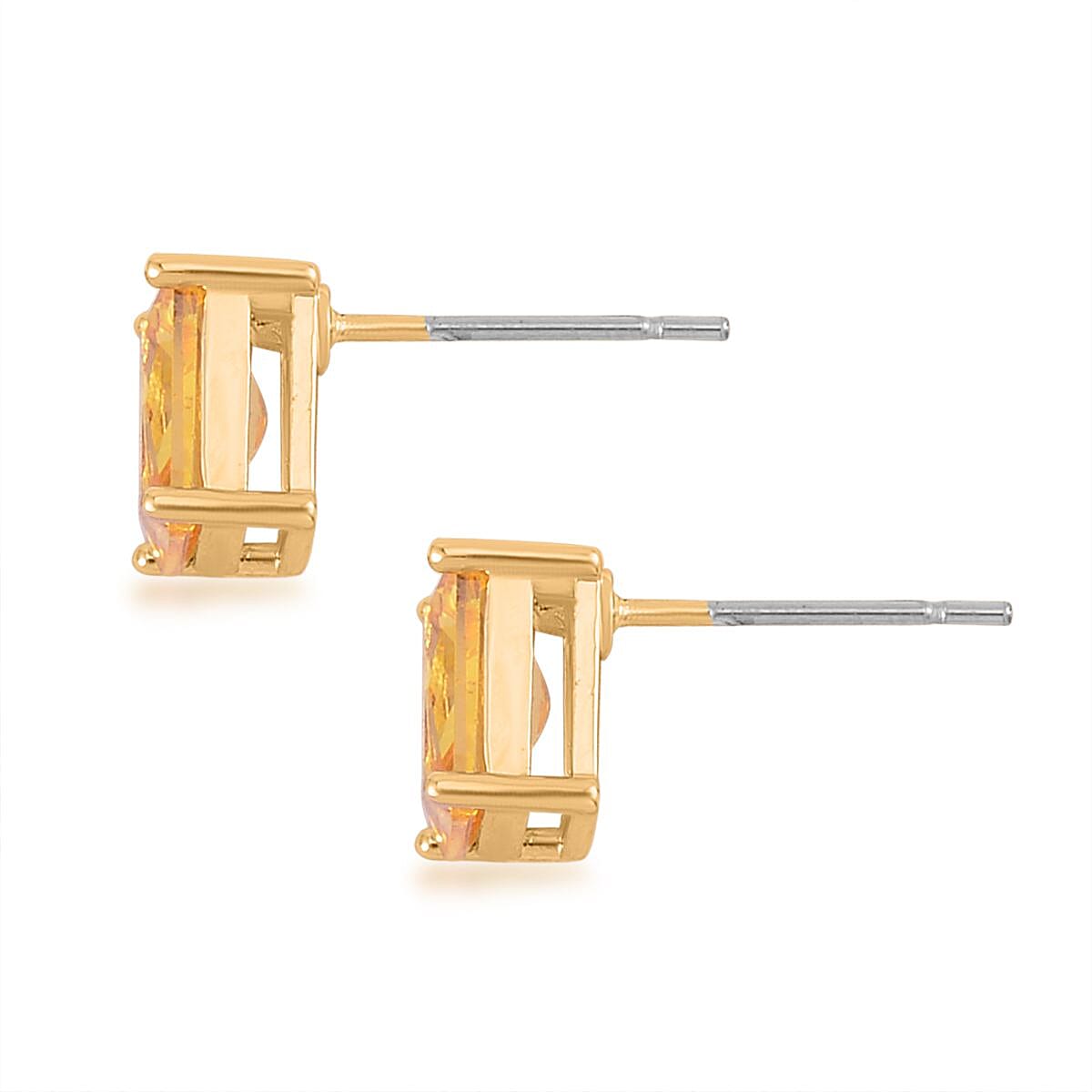 Yellow Austrian Crystal Tennis Bracelet (8.0In), Stud Earrings and Pendant Necklace 20 Inches in Goldtone image number 7