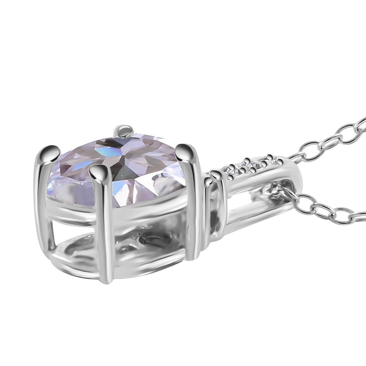 Concave Cut Moissanite Pendant Necklace 18 Inches in Platinum Over Sterling Silver 2.40 ctw image number 2