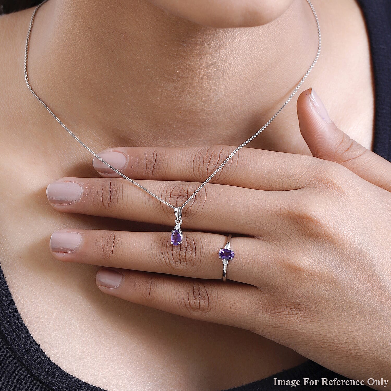 Moroccan Amethyst and Moissanite Ring (Size 5) and Pendant in Platinum Over Sterling Silver 0.90 ctw