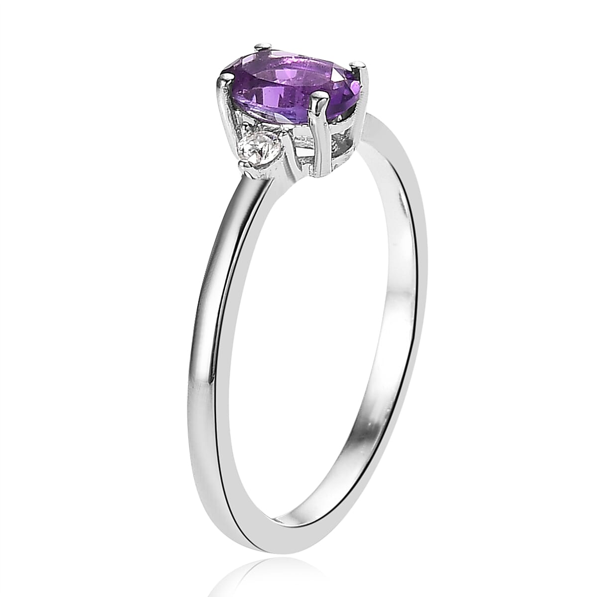 Moroccan Amethyst and Moissanite Ring (Size 5) and Pendant in Platinum Over Sterling Silver 0.90 ctw