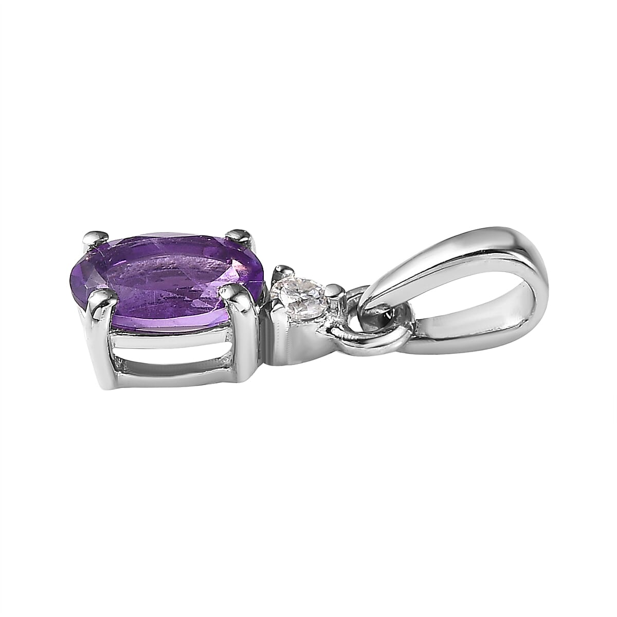 Moroccan Amethyst and Moissanite Ring (Size 5) and Pendant in Platinum Over Sterling Silver 0.90 ctw