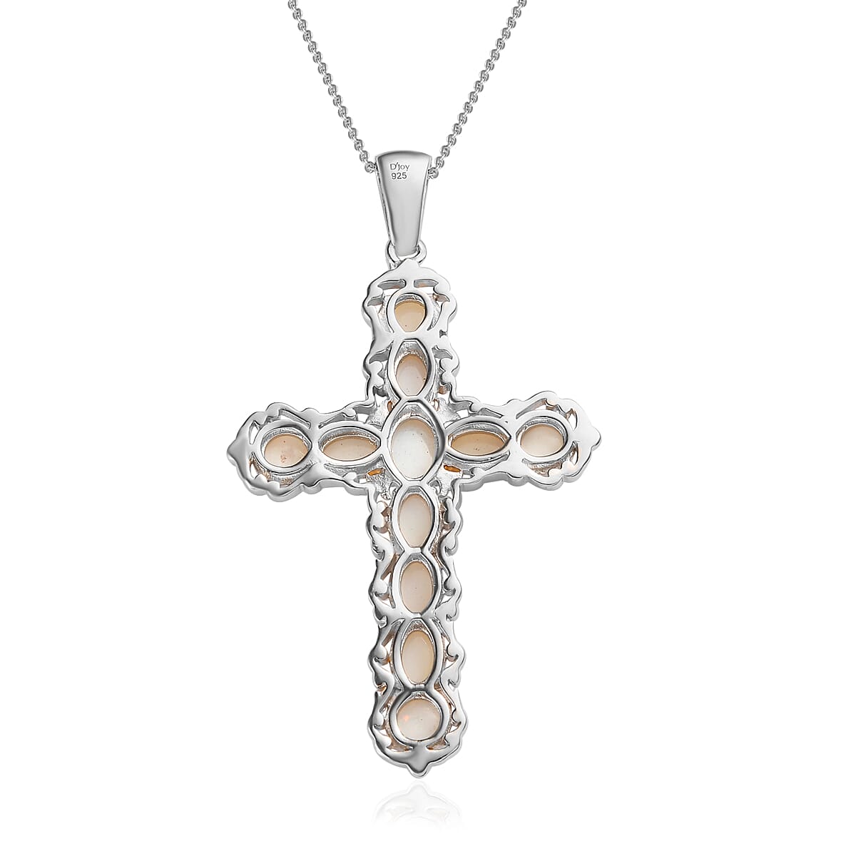 Australian Opal Cross Pendant Necklace 20 Inches in Vermeil Yellow Gold and Platinum Over Sterling Silver 3.10 ctw image number 4