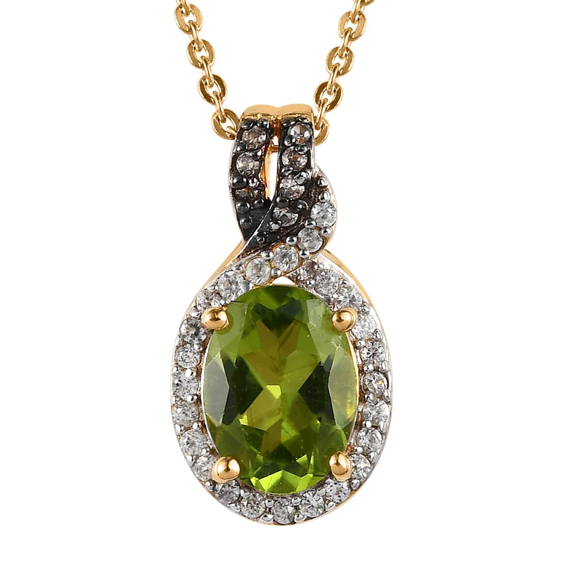 Arizona Peridot, White and Champagne Zircon Pendant Necklace 20 Inches in Vermeil YG Over Sterling Silver 1.75 ctw image number 0