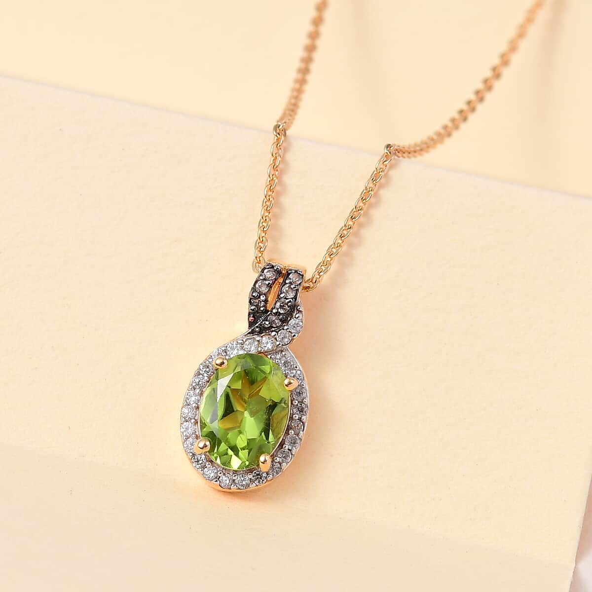 Arizona Peridot, White and Champagne Zircon Pendant Necklace 20 Inches in Vermeil YG Over Sterling Silver 1.75 ctw image number 1