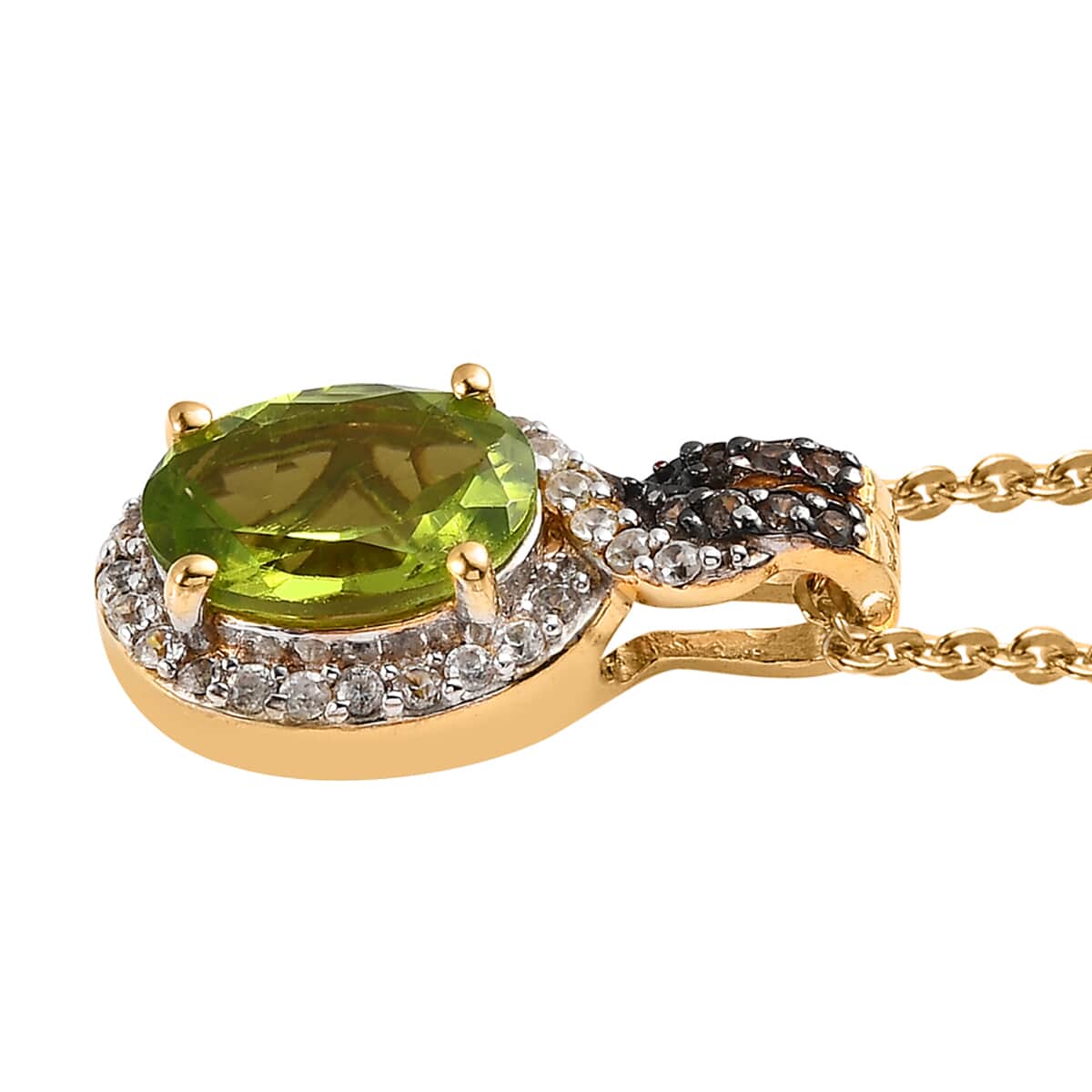 Arizona Peridot, White and Champagne Zircon Pendant Necklace 20 Inches in Vermeil YG Over Sterling Silver 1.75 ctw image number 3