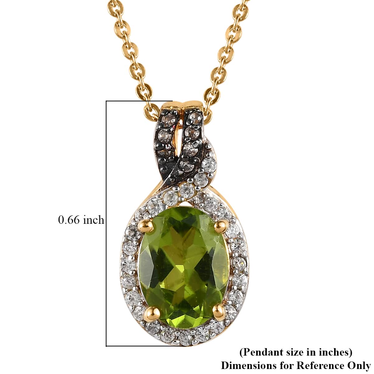 Arizona Peridot, White and Champagne Zircon Pendant Necklace 20 Inches in Vermeil YG Over Sterling Silver 1.75 ctw image number 6