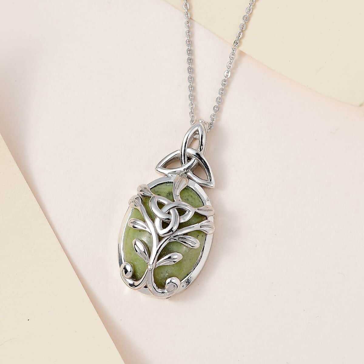 Connemara Marble Trinity Knot Pendant Necklace 20 Inches in Platinum Over Sterling Silver 11.90 ctw image number 1