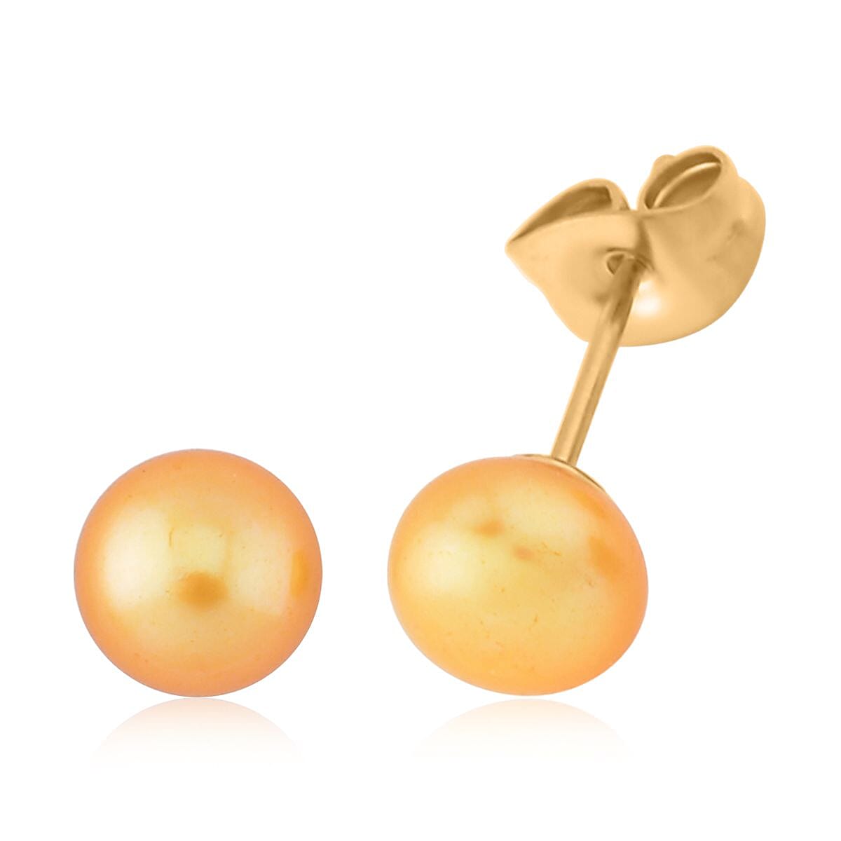 Golden Freshwater Pearl Stud Earrings and Cross Pendant Necklace (20 Inches) in Goldtone & ION Plated YG Stainless Steel | Tarnish-Free, Waterproof, Sweat Proof Jewelry image number 4