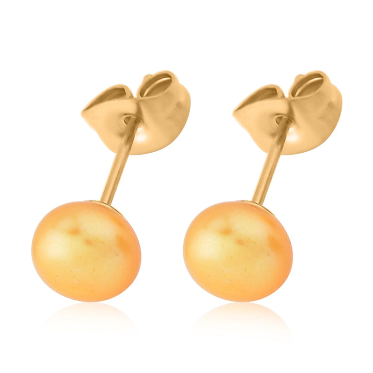 Golden Freshwater Pearl Stud Earrings and Cross Pendant Necklace (20 Inches) in Goldtone & ION Plated YG Stainless Steel | Tarnish-Free, Waterproof, Sweat Proof Jewelry image number 5