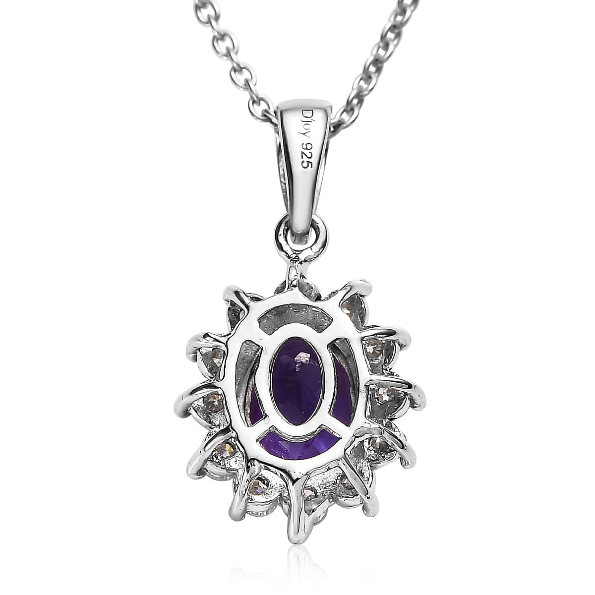 Premium Moroccan Amethyst and Moissanite Sunburst Pendant Necklace 20 Inches in Platinum Over Sterling Silver 1.90 ctw