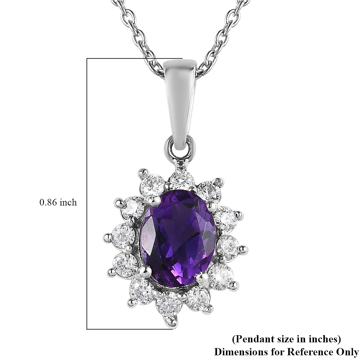 Premium Moroccan Amethyst and Moissanite Sunburst Pendant Necklace 20 Inches in Platinum Over Sterling Silver 1.90 ctw