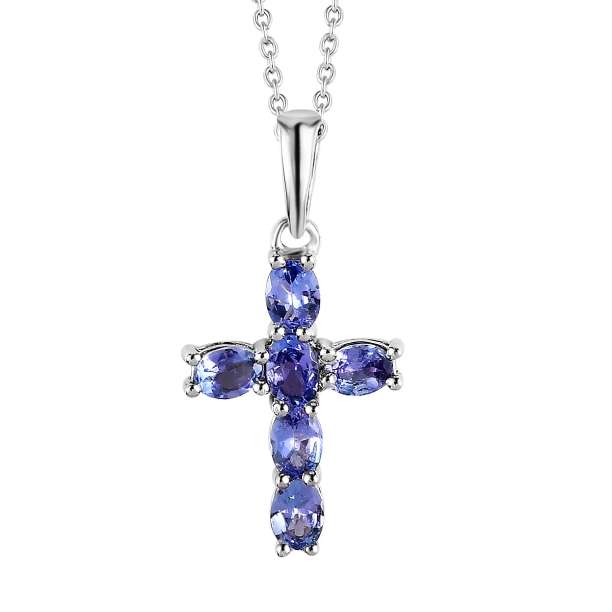 Tanzanite Cross Pendant Necklace 20 Inches in Platinum Over Sterling Silver 1.00 ctw image number 0