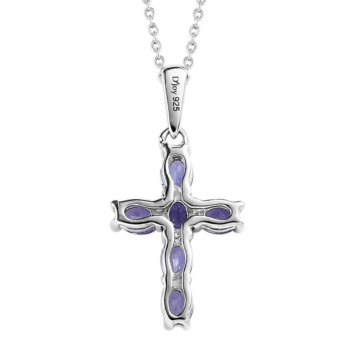 Tanzanite Cross Pendant Necklace 20 Inches in Platinum Over Sterling Silver 1.00 ctw image number 4