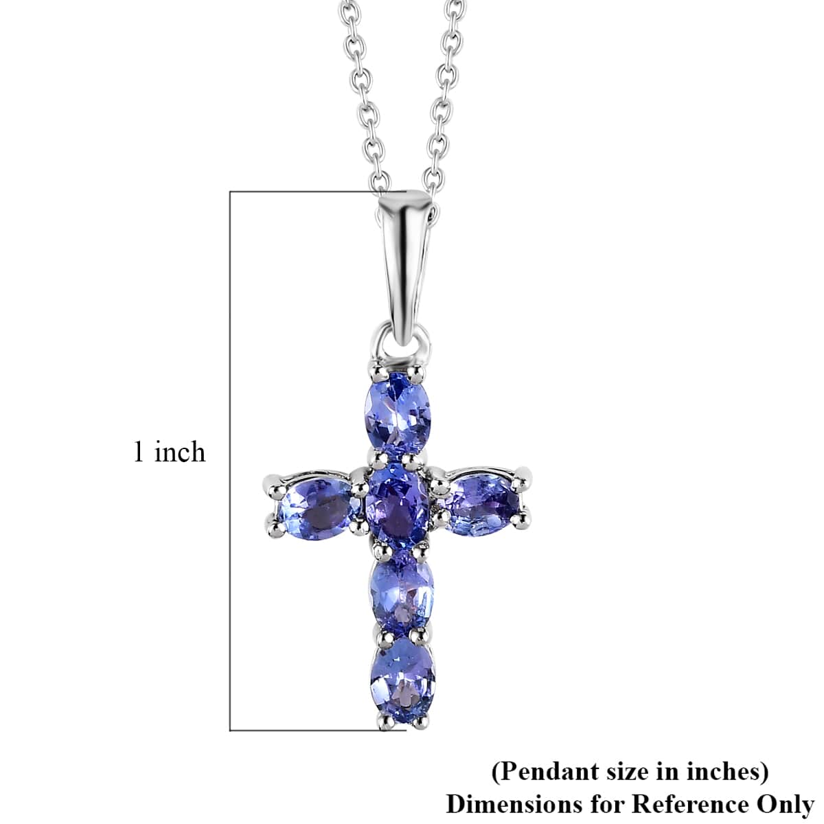 Tanzanite Cross Pendant Necklace 20 Inches in Platinum Over Sterling Silver 1.00 ctw image number 6