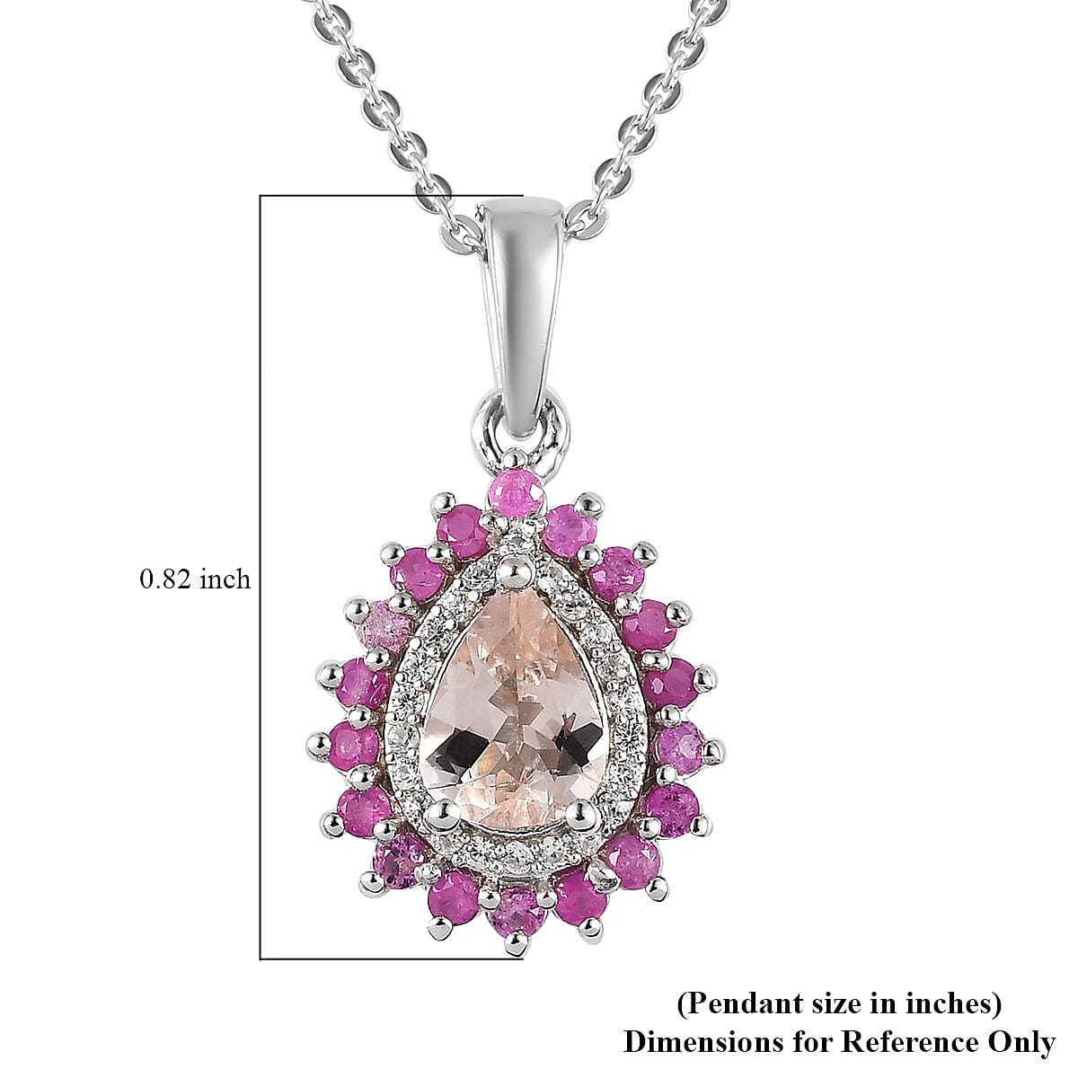 Premium Marropino Morganite and Multi Gemstone Sunburst Pendant Necklace 20 Inches in Vermeil Rose Gold and Platinum Over Sterling Silver 1.25 ctw