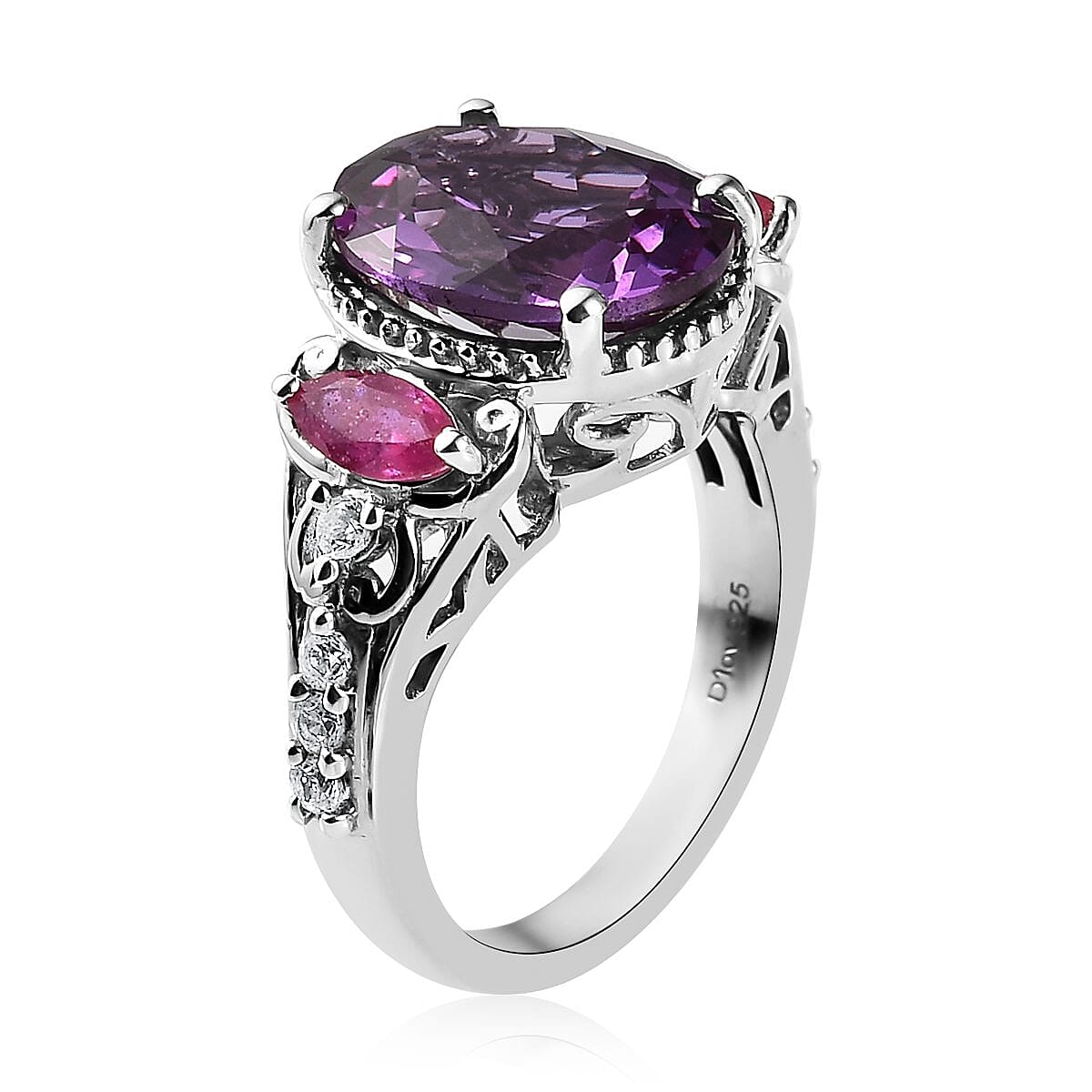 Lab Grown Color Change Sapphire and Multi Gemstone Ring (Size 7.0) and Pendant Necklace 20 Inches in Platinum Over Sterling Silver 15.60 ctw image number 4