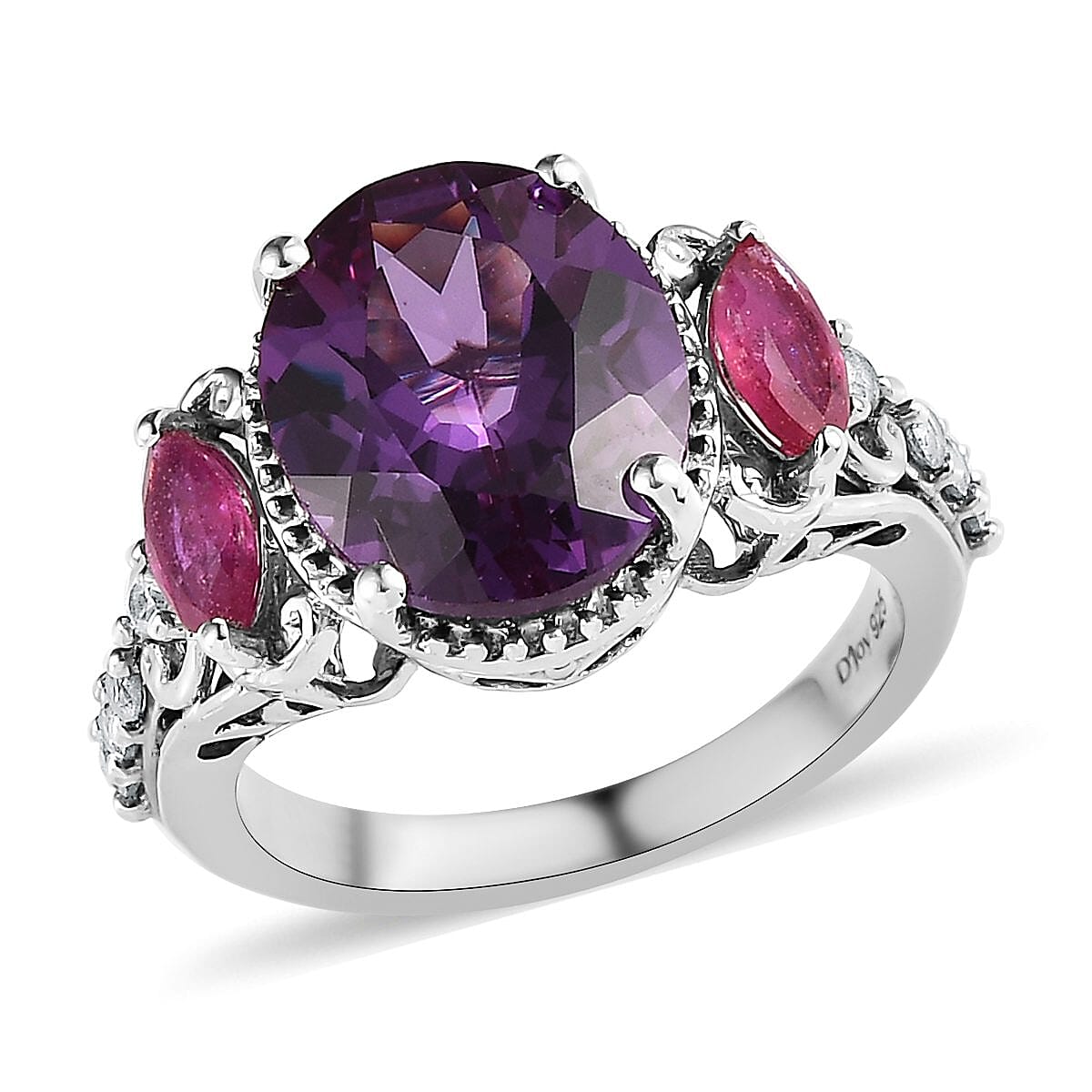 Lab Grown Color Change Sapphire and Multi Gemstone Ring (Size 9.0) and Pendant Necklace 20 Inches in Platinum Over Sterling Silver 15.60 ctw image number 3