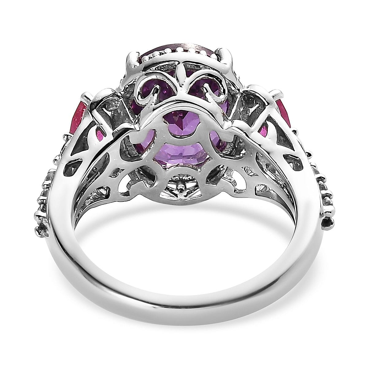 Lab Grown Color Change Sapphire and Multi Gemstone Ring (Size 9.0) and Pendant Necklace 20 Inches in Platinum Over Sterling Silver 15.60 ctw image number 5