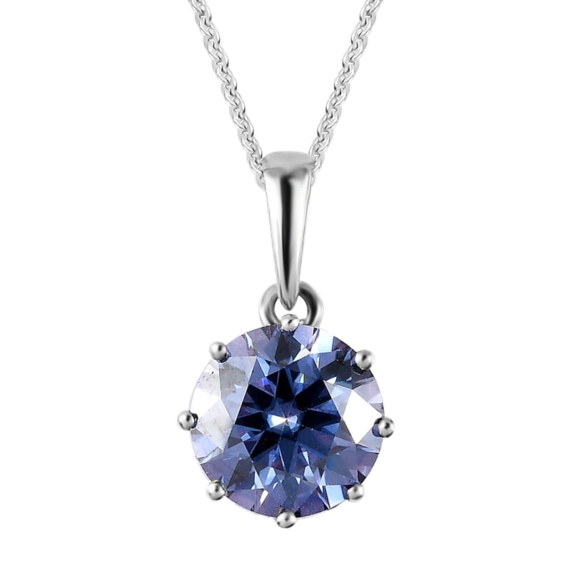 Blue and White Moissanite Pendant Necklace 20 Inches in Platinum Over Sterling Silver 2.60 ctw