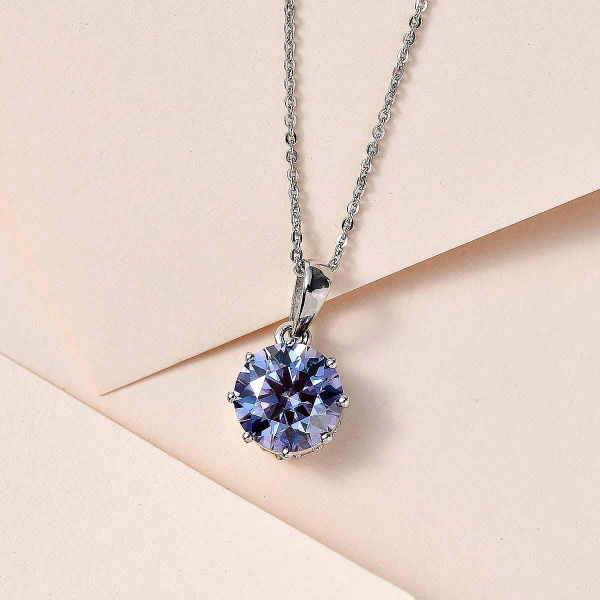 Blue and White Moissanite Pendant Neckalce 20 Inches in Platinum Over Sterling Silver 2.60 ctw image number 1