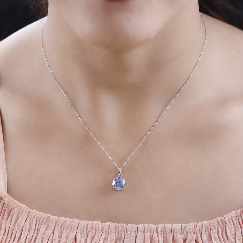 Blue and White Moissanite Pendant Necklace 20 Inches in Platinum Over Sterling Silver 2.60 ctw