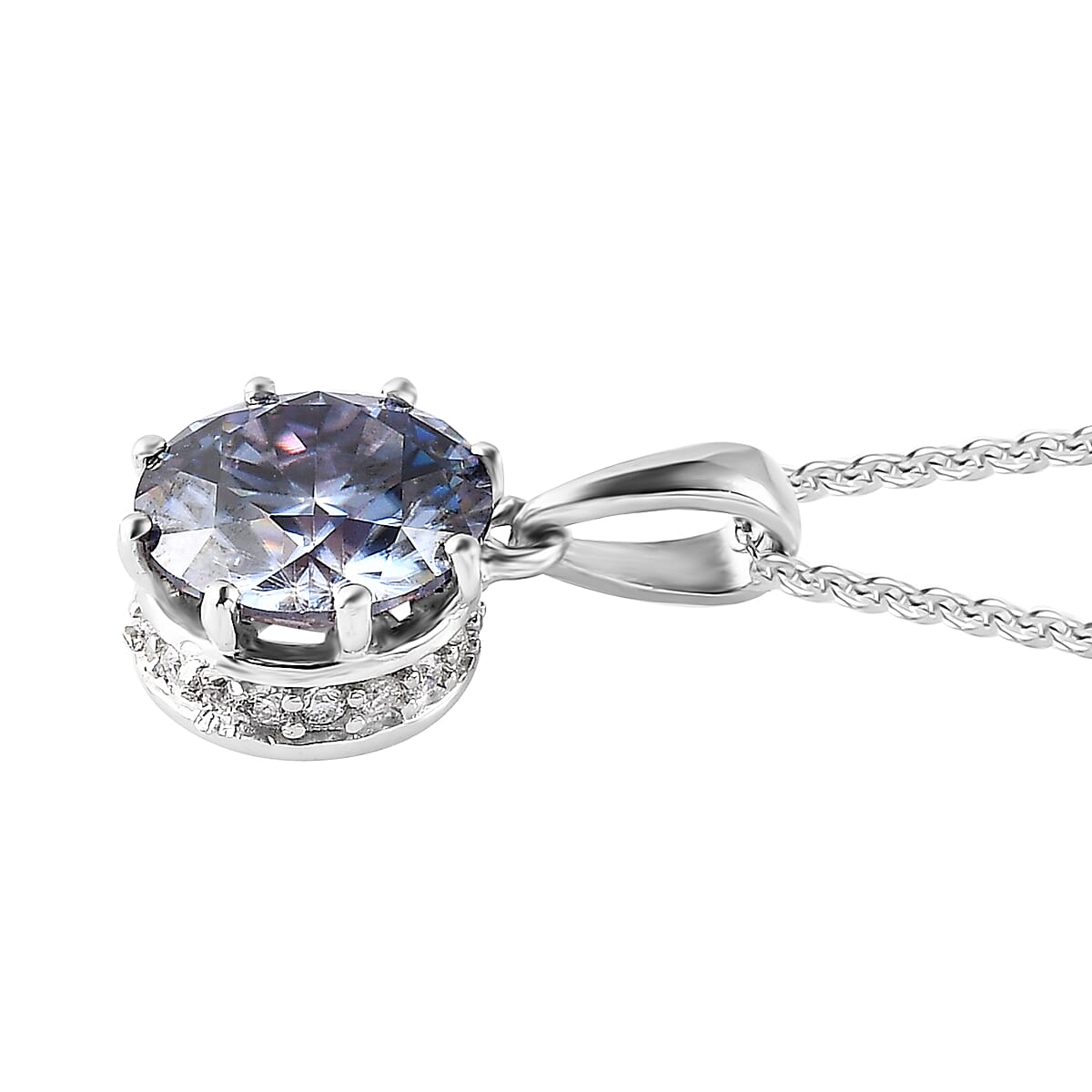 Blue and White Moissanite Pendant Neckalce 20 Inches in Platinum Over Sterling Silver 2.60 ctw image number 3