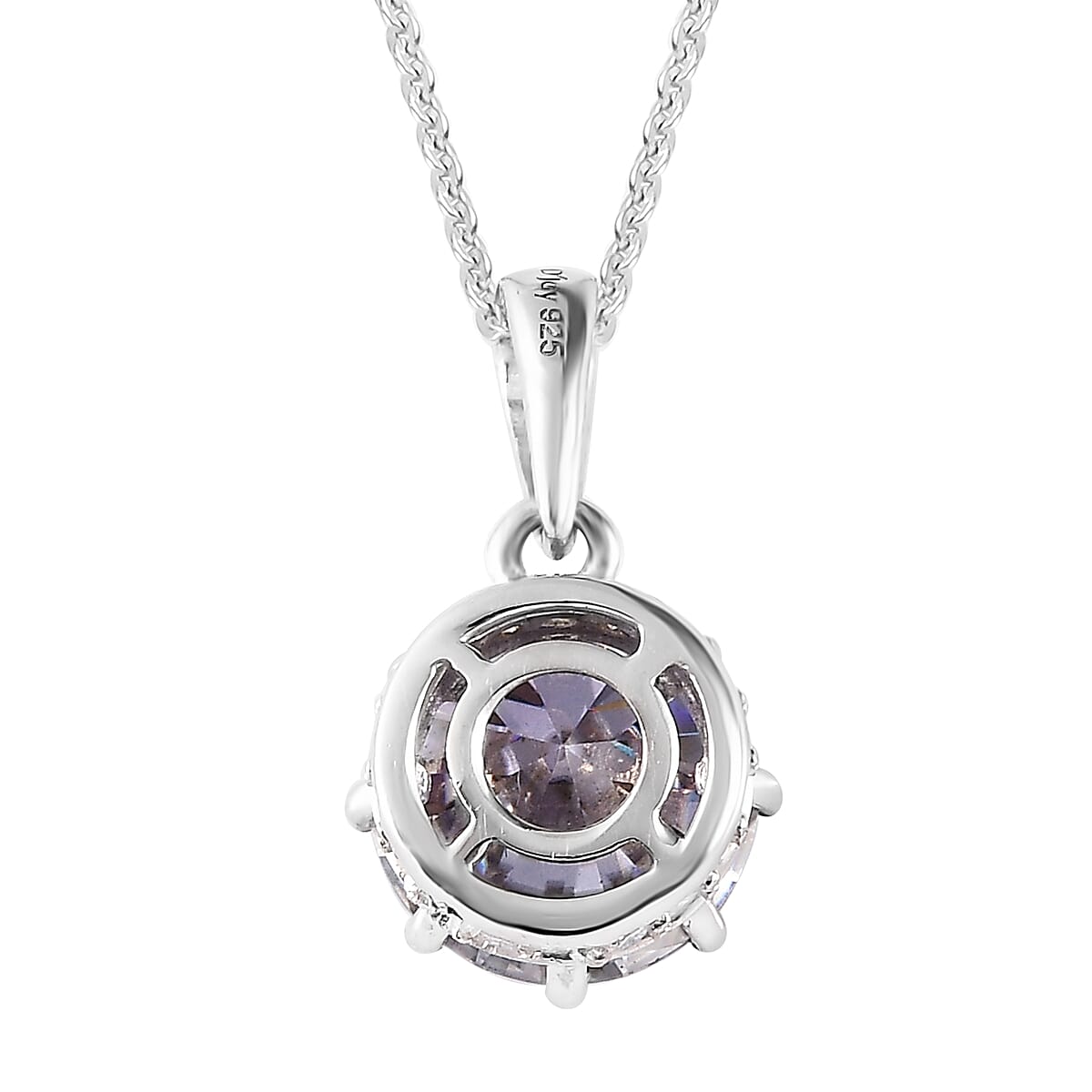 Blue and White Moissanite Pendant Neckalce 20 Inches in Platinum Over Sterling Silver 2.60 ctw image number 4