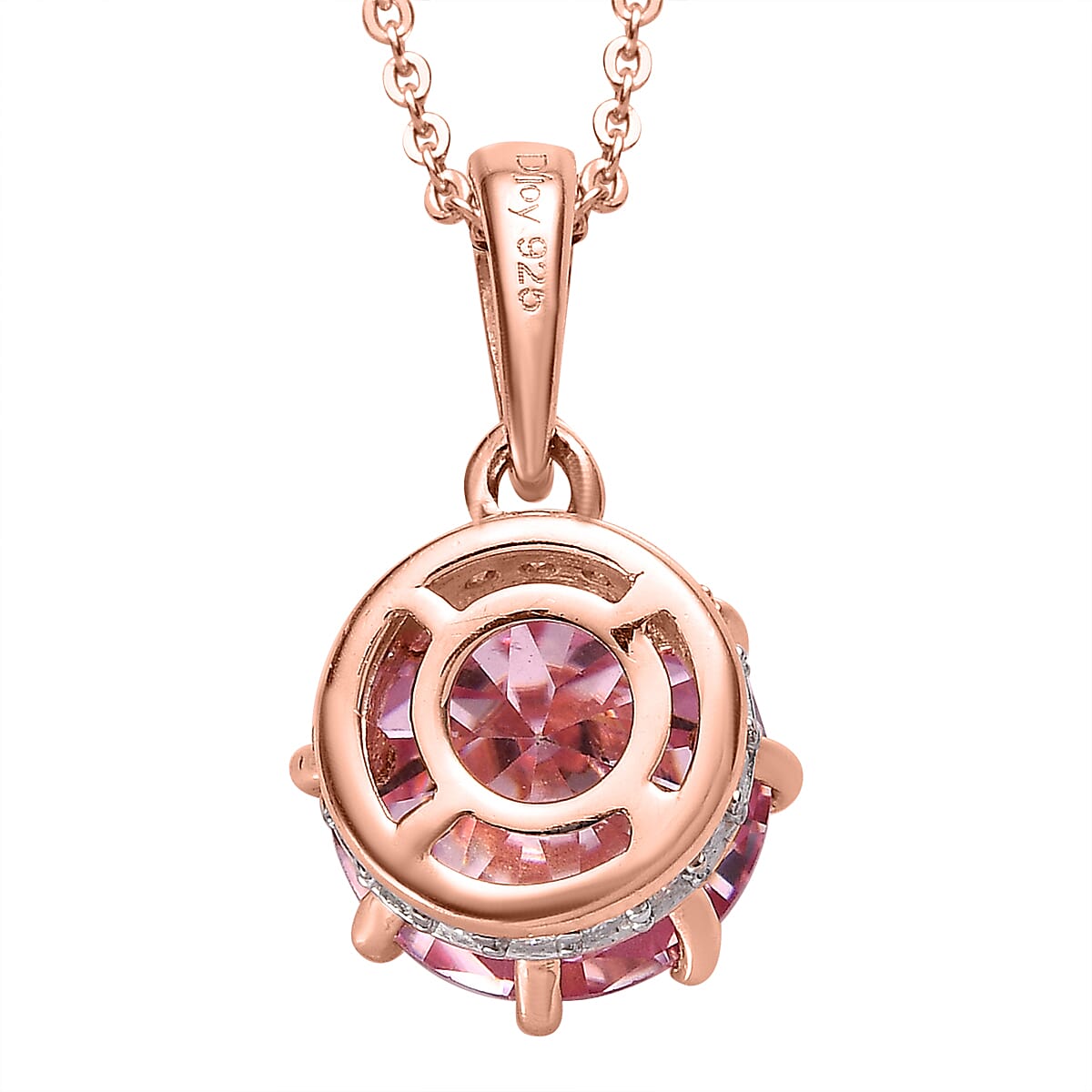 Pink and White Moissanite Pendant Necklace 20 Inches in Vermeil Rose Gold Over Sterling Silver 2.60 ctw