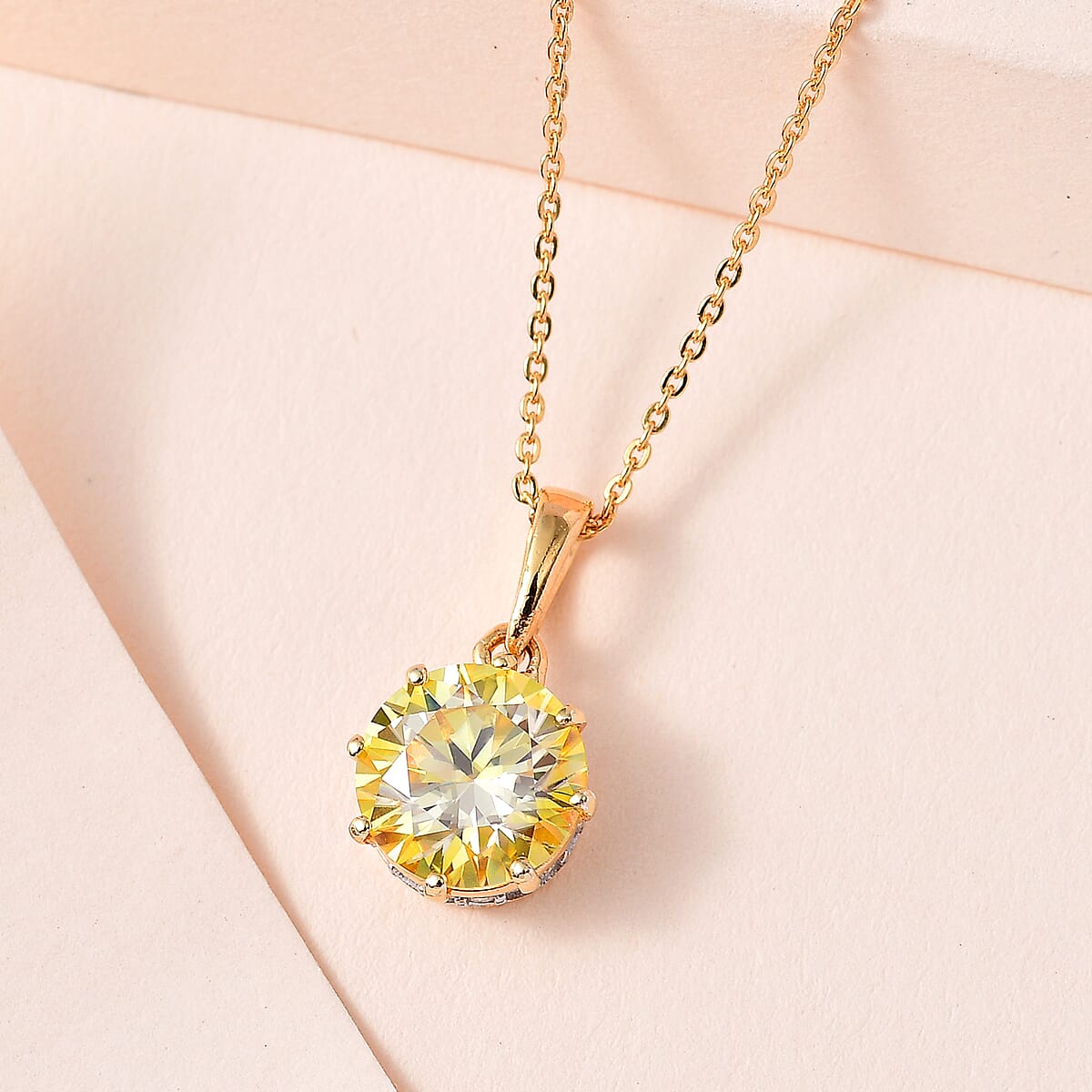 Yellow and White Moissanite Pendant Necklace 20 Inches in Vermeil Yellow Gold Over Sterling Silver 2.60 ctw image number 1